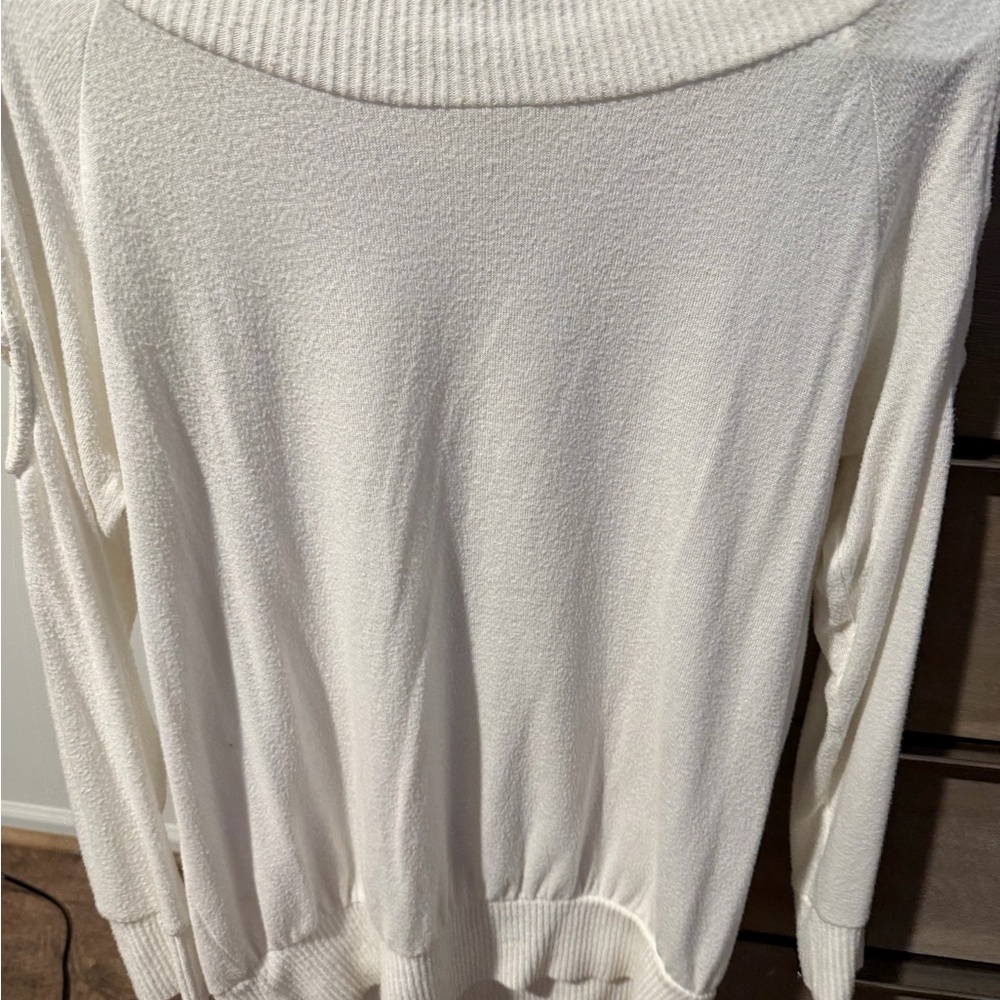 Cherish White Cowl Neck Sweater Lattice Shoulder size S